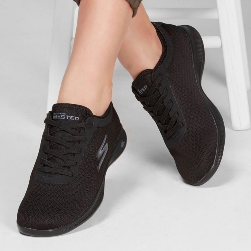 Skechers Wide Fit Women’s Air Cooled Memory Foam Black Vegan Sneakers